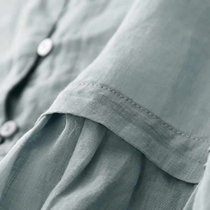 Camicia da donna in cotone con maniche a tre quarti e bottoni frontali ricamati con Buddha Stones  - image 4