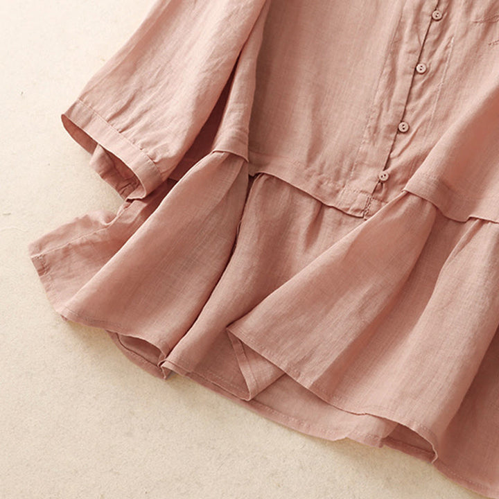 Camicia da donna in cotone con maniche a tre quarti, motivo Buddha Stones ricamato con bottoni sul davanti - image 23