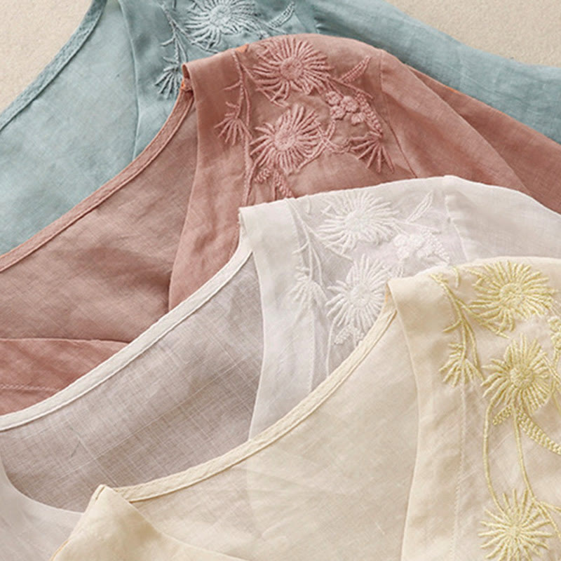 Camicia da donna in cotone con maniche a tre quarti e bottoni frontali ricamati con Buddha Stones  - image 27