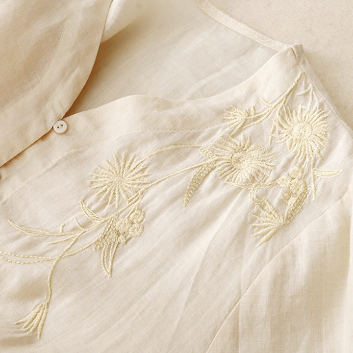 Camicia da donna in cotone con maniche a tre quarti e bottoni frontali ricamati con Buddha Stones  - image 13