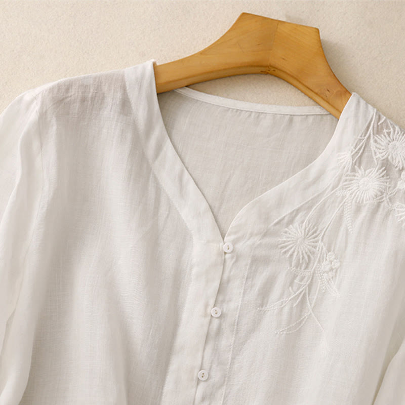 Camicia da donna in cotone con maniche a tre quarti e bottoni frontali ricamati con Buddha Stones  - image 10