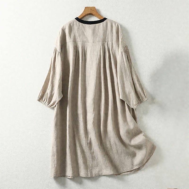 Cappotto da donna in cotone e lino con maniche lunghe e tasche, con bottoni Buddha Stones - image 2