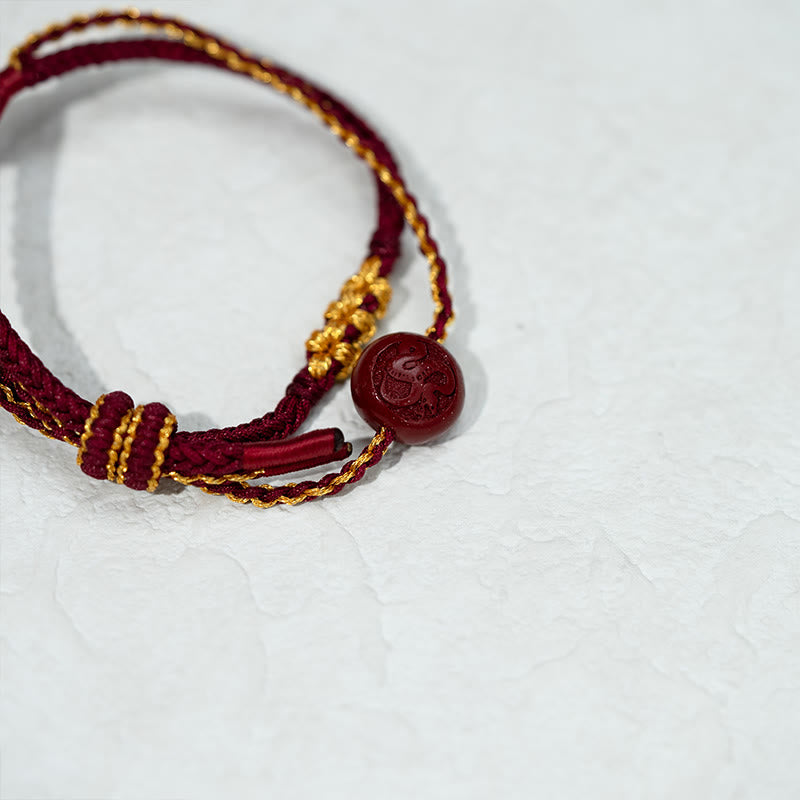 Braccialetto di benedizione a treccia a otto fili con perline di cinabro e nodo di fiori di pesco Buddha Stones - image 10