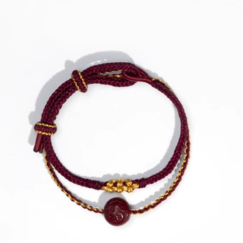 Braccialetto di benedizione a treccia a otto fili con perline di cinabro e nodo di fiori di pesco Buddha Stones - image 9