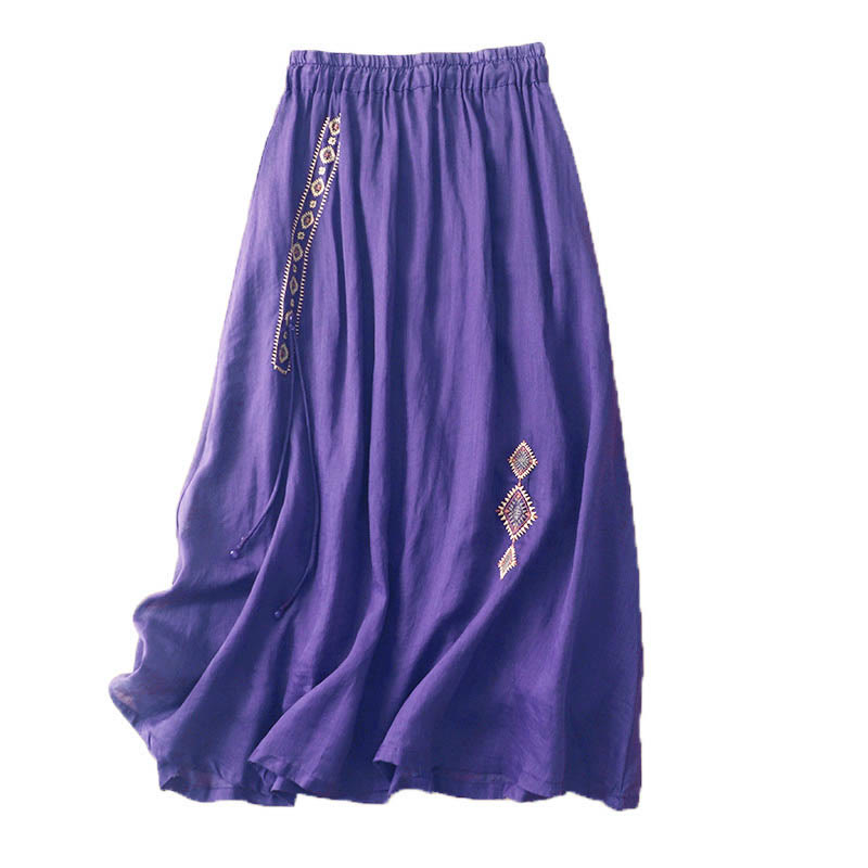 Gonna da donna in cotone e lino, lunghezza 7-8, con bottoni ricamati in stile etnico vintage Buddha Stones - image 4