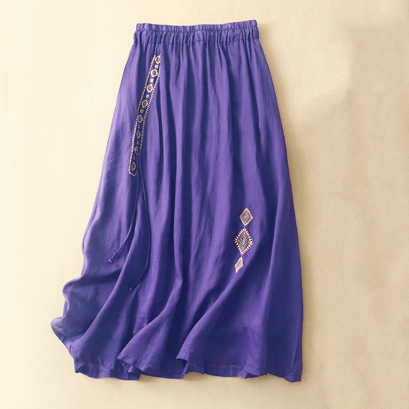 Gonna da donna in cotone e lino, lunghezza 7-8, con bottoni ricamati in stile etnico vintage Buddha Stones - Viola scuro - US8-10, UK/AU12-14, EU40-42 (2XL) - image 0