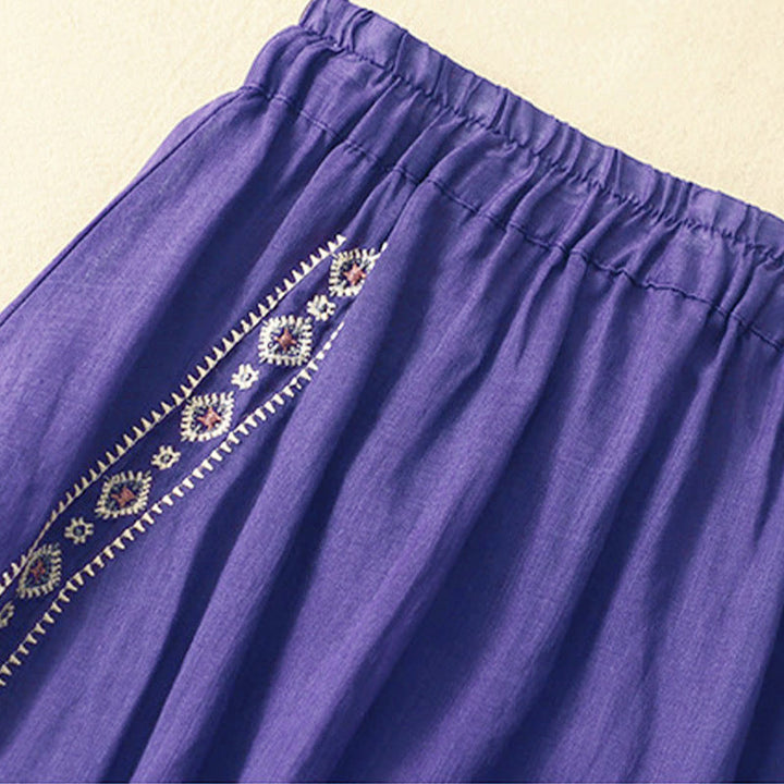 Gonna da donna in cotone e lino, lunghezza 7-8, con bottoni ricamati in stile etnico vintage Buddha Stones - image 1