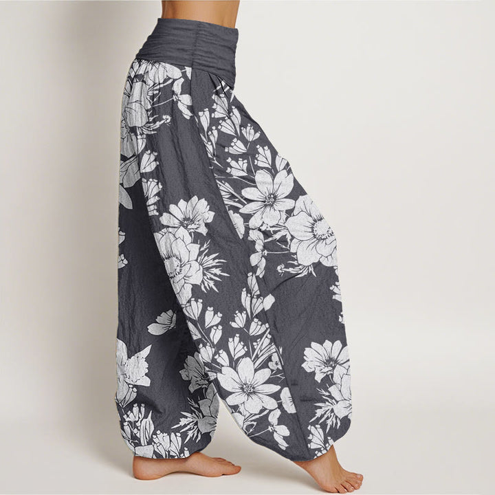 Pantaloni harem da donna con elastico in vita, in puro cotone, casual, con Buddha Stones