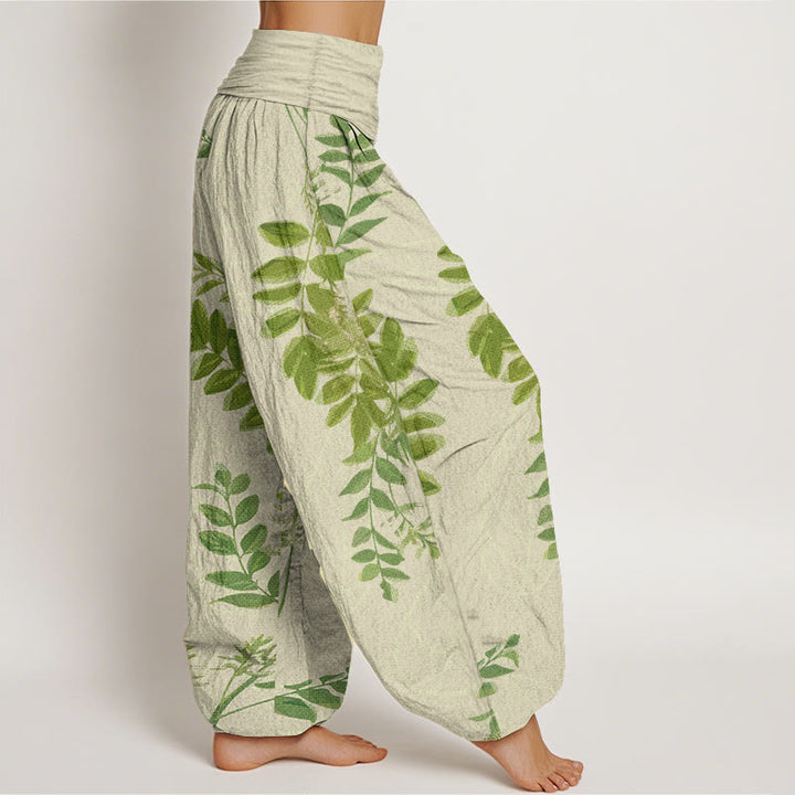 Pantaloni harem da donna in cotone con elastico in vita, motivo Buddha Stones, foglie verdi e rami - image 2