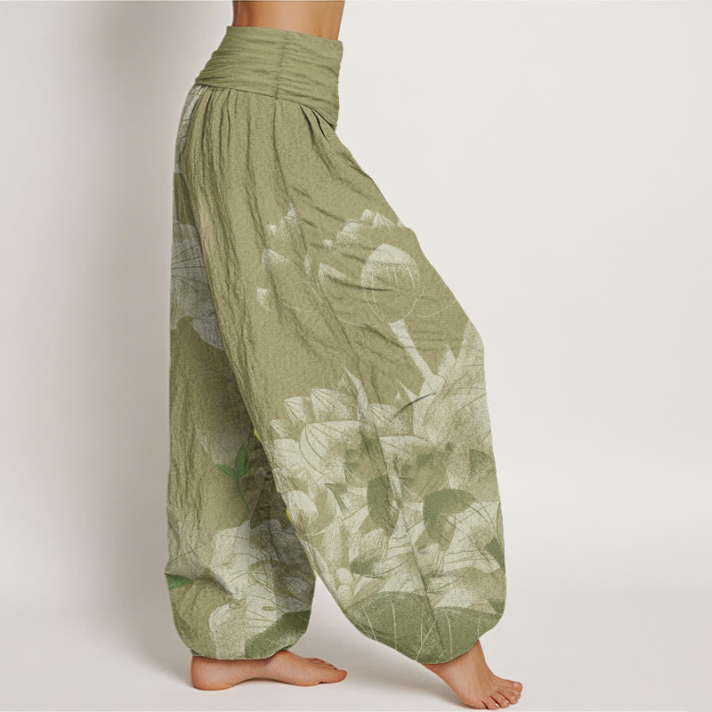 Pantaloni harem da donna con elastico in vita, in puro cotone, rosa e bianco, Buddha Stones