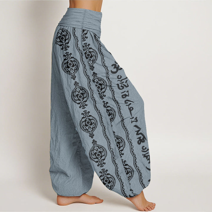 Pantaloni harem da donna con elastico in vita, in puro cotone, con motivo mandala Om Mani Padme Hum Buddha Stones - image 9