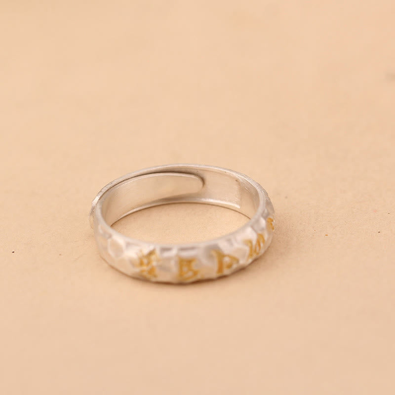 Anello della ricchezza in argento placcato rame con motivo a martello Buddha Stones Om Mani Padme Hum - image 17