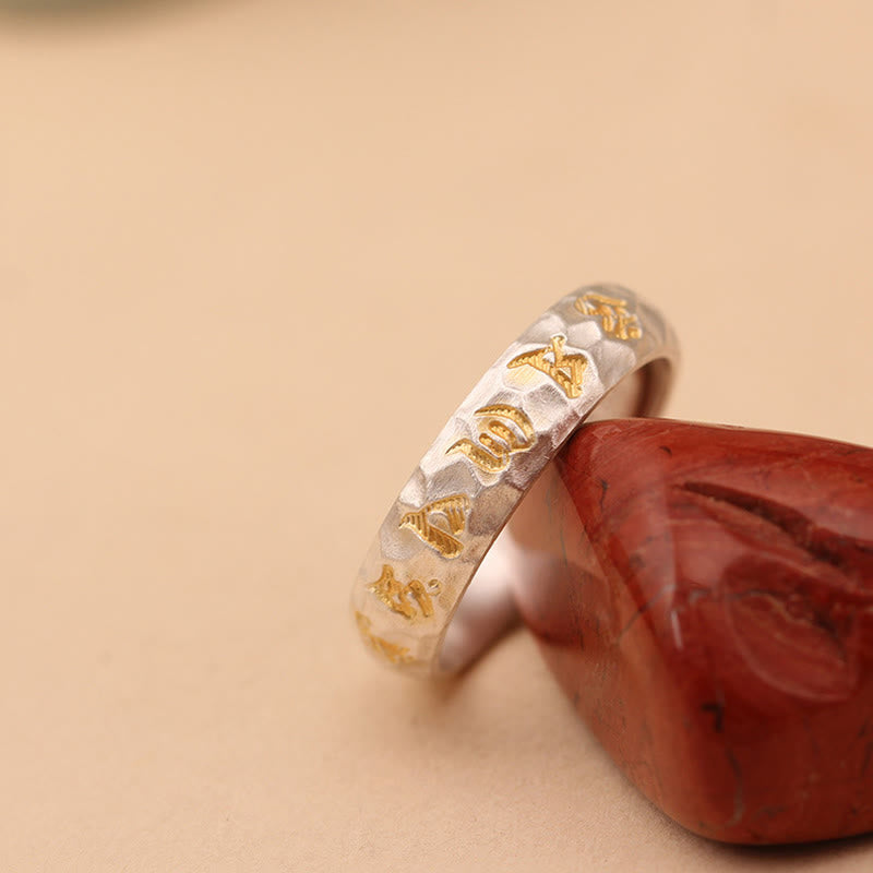 Anello della ricchezza in argento placcato rame con motivo a martello Buddha Stones Om Mani Padme Hum - image 13