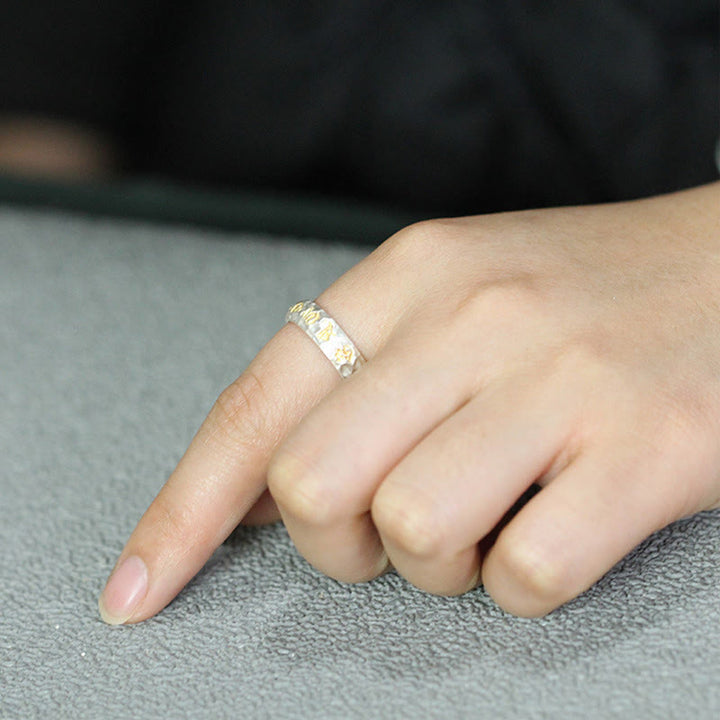 Anello della ricchezza in argento placcato rame con motivo a martello Buddha Stones Om Mani Padme Hum - image 22