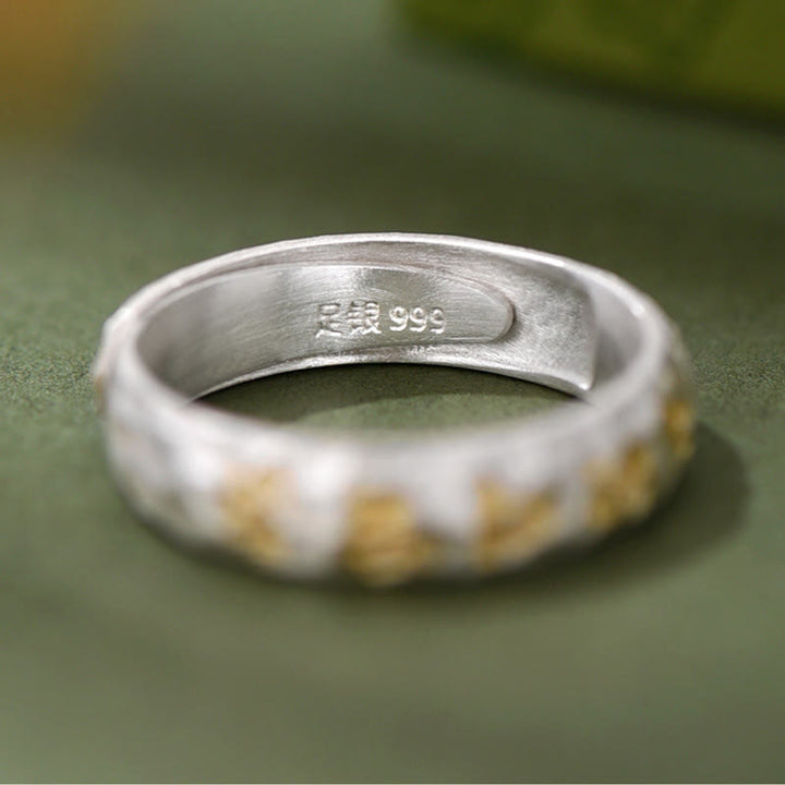 Anello dell'equilibrio Om Mani Padme Hum con motivo a martello in argento sterling 999 Buddha Stones - image 9