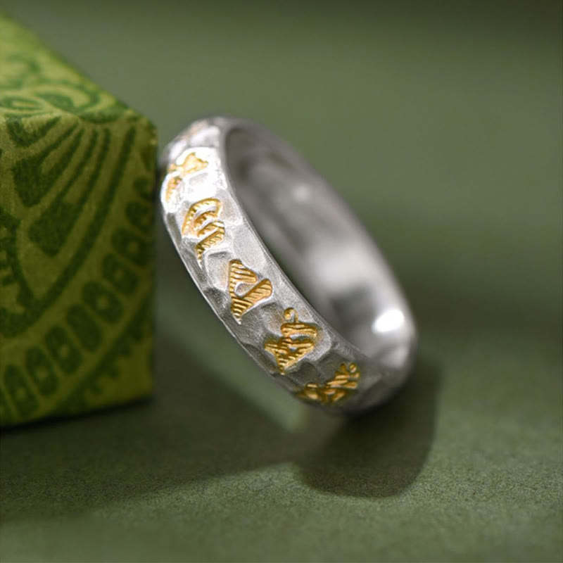 Anello dell'equilibrio Om Mani Padme Hum con motivo a martello in argento sterling 999 Buddha Stones - image 2