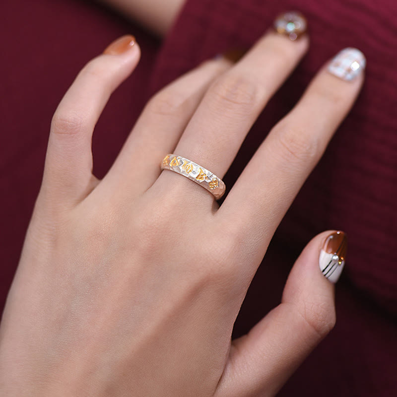 Anello dell'equilibrio Om Mani Padme Hum con motivo a martello in argento sterling 999 Buddha Stones - image 13