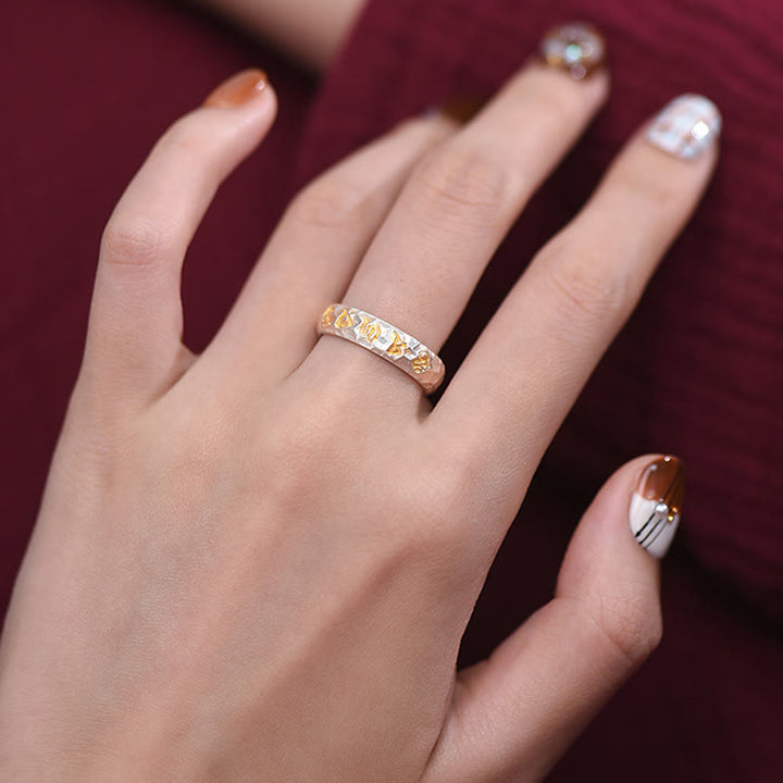 Anello dell'equilibrio Om Mani Padme Hum con motivo a martello in argento sterling 999 Buddha Stones - image 13