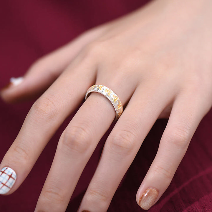 Anello dell'equilibrio Om Mani Padme Hum con motivo a martello in argento sterling 999 Buddha Stones - image 12