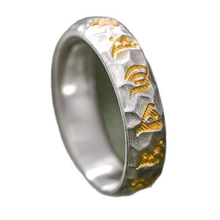 Anello dell'equilibrio Om Mani Padme Hum con motivo a martello in argento sterling 999 Buddha Stones - image 11