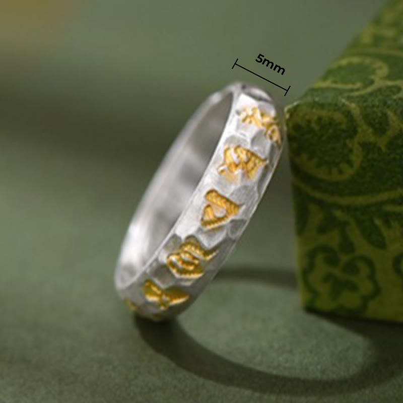 Anello dell'equilibrio Om Mani Padme Hum con motivo a martello in argento sterling 999 Buddha Stones - image 9