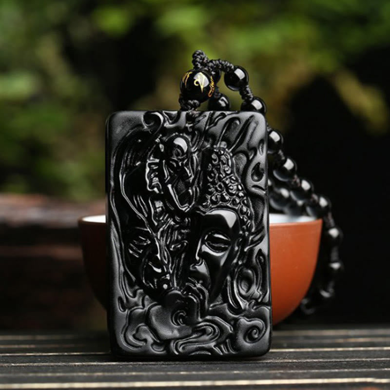 Collana con ciondolo a forma di diavolo con motivo Buddha in ossidiana nera naturale Buddha Stones Buddha - image 3