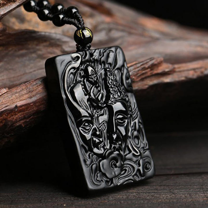 Collana con ciondolo a forma di diavolo con motivo Buddha in ossidiana nera naturale Buddha Stones Buddha - image 2