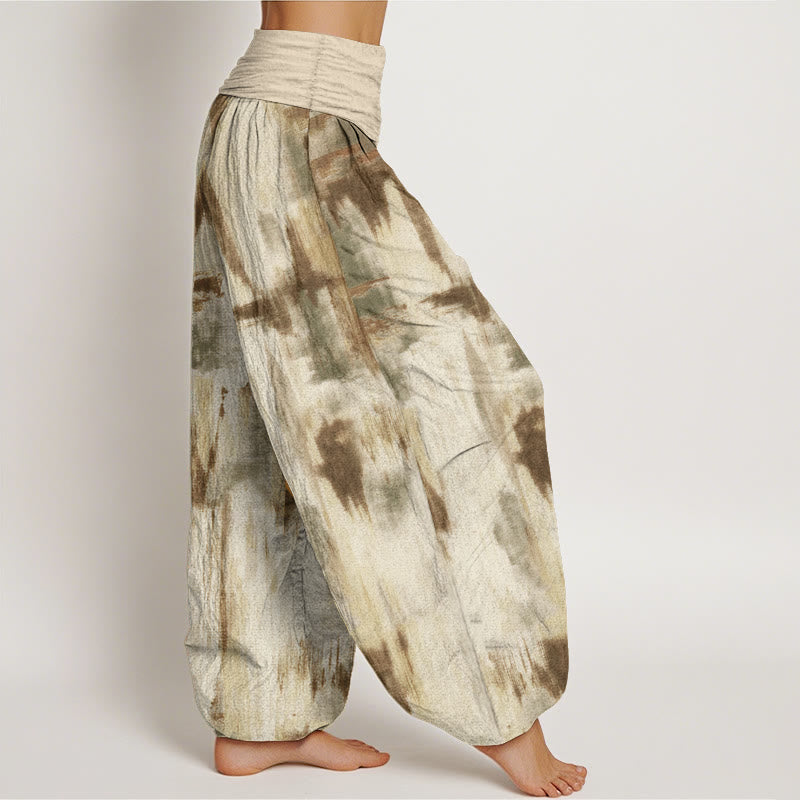 Pantaloni harem da donna in cotone con elastico in vita e motivo tie-dye con Buddha Stones