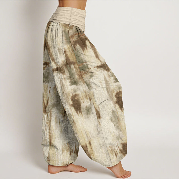 Pantaloni harem da donna in cotone con elastico in vita e motivo tie-dye con Buddha Stones