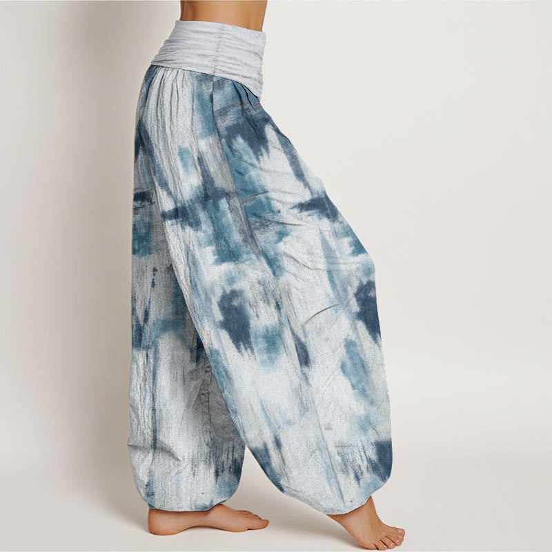 Pantaloni harem da donna in cotone con elastico in vita e motivo tie-dye con Buddha Stones