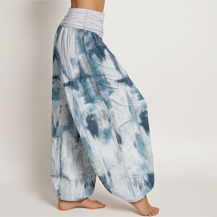Pantaloni harem da donna in cotone con elastico in vita e motivo tie-dye con Buddha Stones