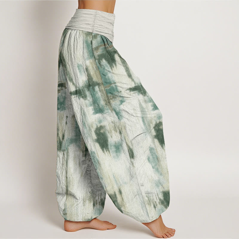 Pantaloni harem da donna in cotone con elastico in vita e motivo tie-dye con Buddha Stones