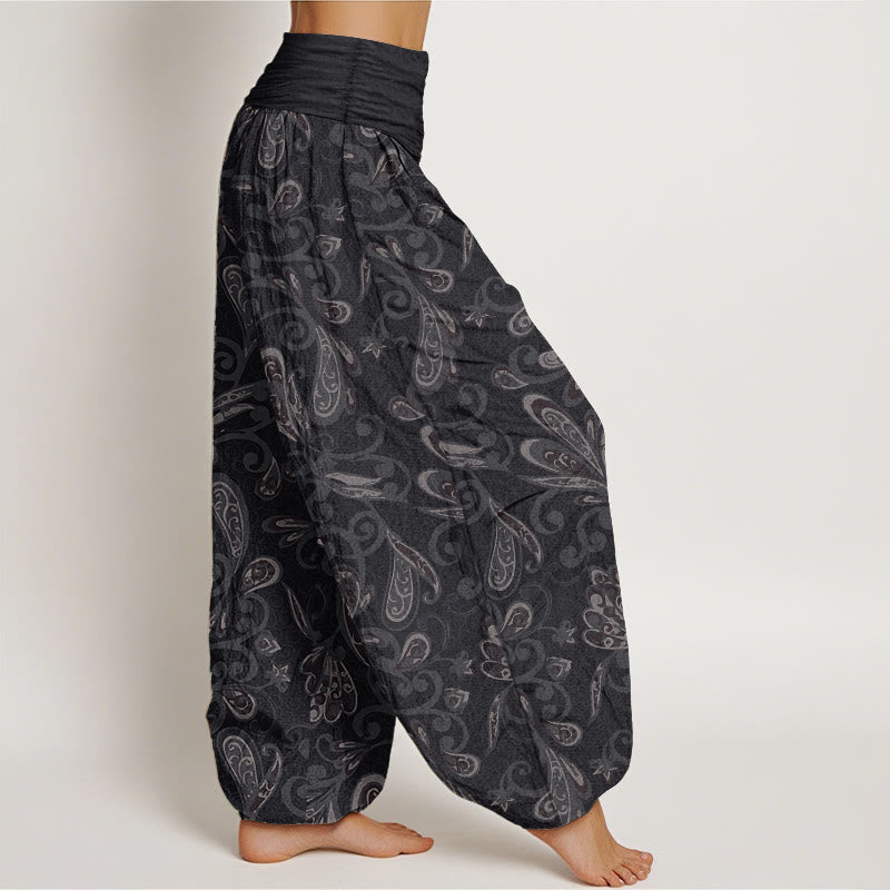 Pantaloni harem da donna in cotone puro con elastico in vita e motivo a petali di fiori, stile casual, motivo Buddha Stones