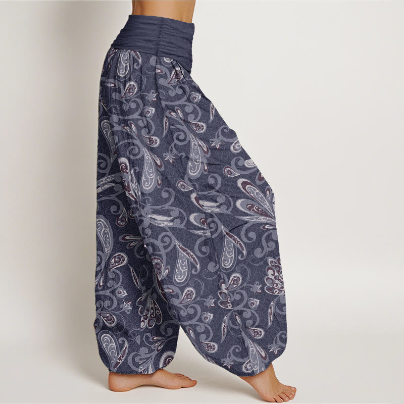 Pantaloni harem da donna in cotone puro con elastico in vita e motivo a petali di fiori, stile casual, motivo Buddha Stones