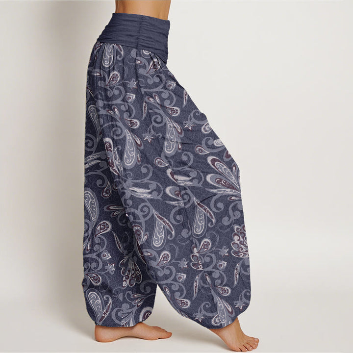 Pantaloni harem da donna in cotone puro con elastico in vita e motivo a petali di fiori, stile casual, motivo Buddha Stones