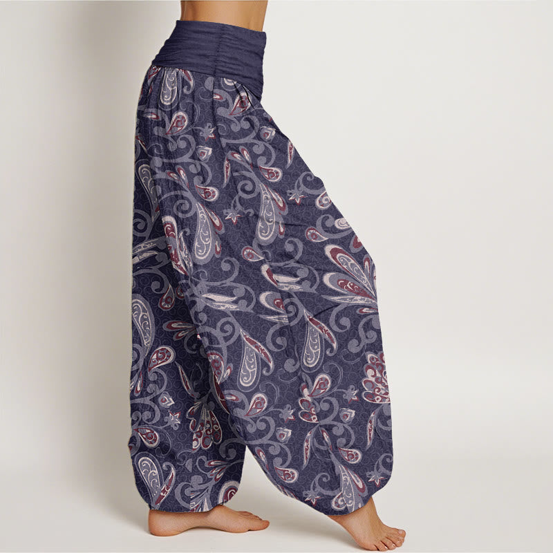 Pantaloni harem da donna in cotone puro con elastico in vita e motivo a petali di fiori, stile casual, motivo Buddha Stones