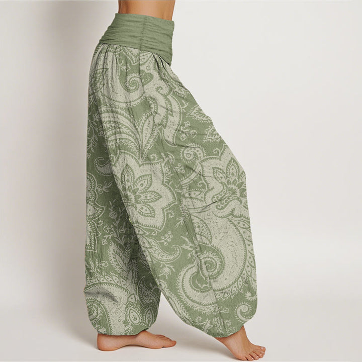 Pantaloni harem da donna con elastico in vita, in puro cotone, con fiori e motivi Paisley, motivo Buddha Stones