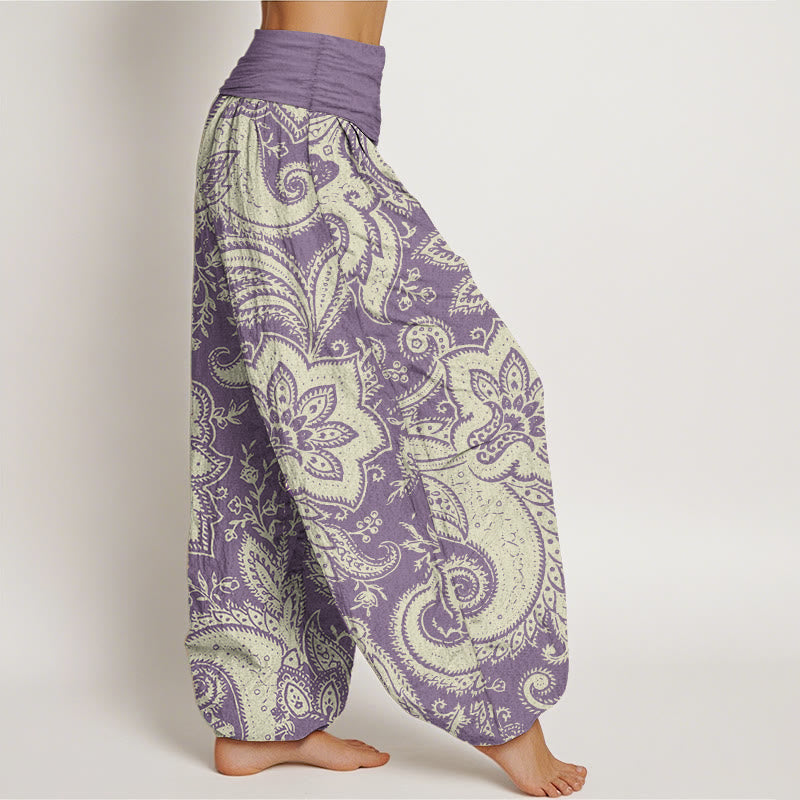 Pantaloni harem da donna con elastico in vita, in puro cotone, con fiori e motivi Paisley, motivo Buddha Stones
