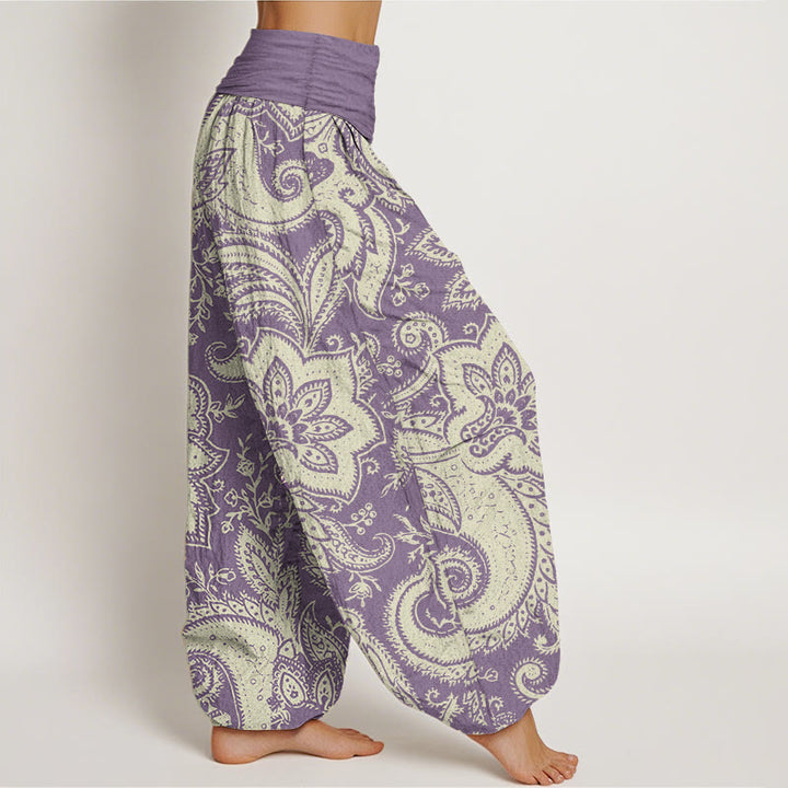 Pantaloni harem da donna con elastico in vita, in puro cotone, con fiori e motivi Paisley, motivo Buddha Stones