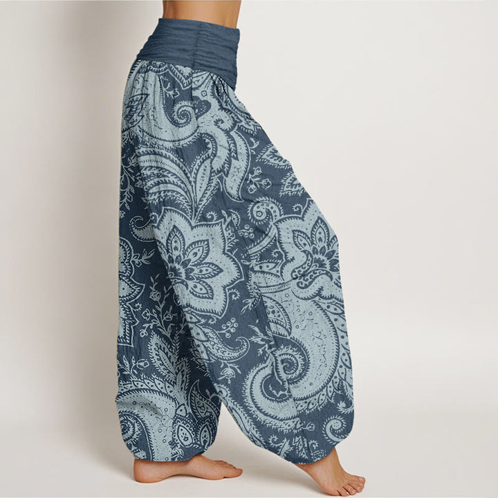 Pantaloni harem da donna con elastico in vita, in puro cotone, con fiori e motivi Paisley, motivo Buddha Stones