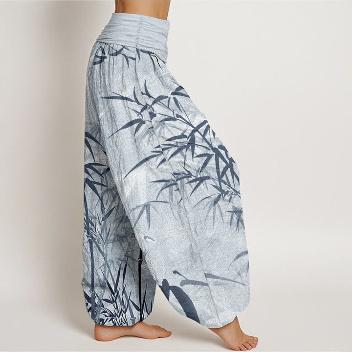 Pantaloni harem da donna in puro cotone con elastico in vita e foglie di bambù, stile casual, motivo Buddha Stones - image 10