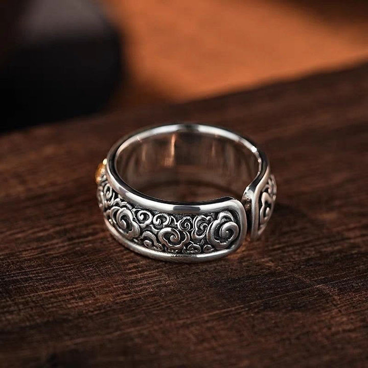 Anello di equilibrio in argento placcato rame con motivo Vajra tibetano vintage con nuvole di buon auspicio Buddha Stones - image 3