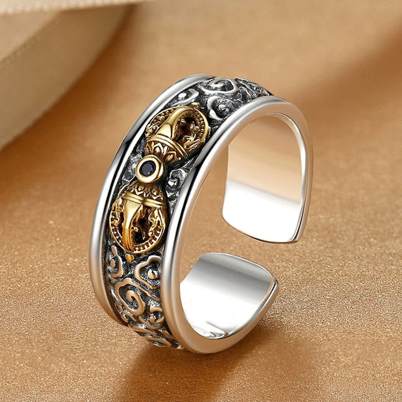 Anello di equilibrio in argento placcato rame con motivo Vajra tibetano vintage con nuvole di buon auspicio Buddha Stones - Rame - image 1