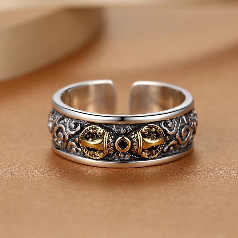 Anello di equilibrio in argento placcato rame con motivo Vajra tibetano vintage con nuvole di buon auspicio Buddha Stones - image 2