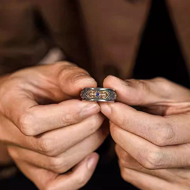 Anello di equilibrio in argento placcato rame con motivo Vajra tibetano vintage con nuvole di buon auspicio Buddha Stones - image 4
