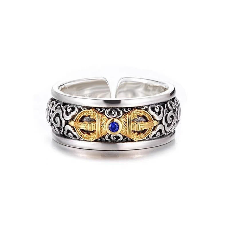 Anello di equilibrio in argento placcato rame con motivo Vajra tibetano vintage con nuvole di buon auspicio Buddha Stones - image 6