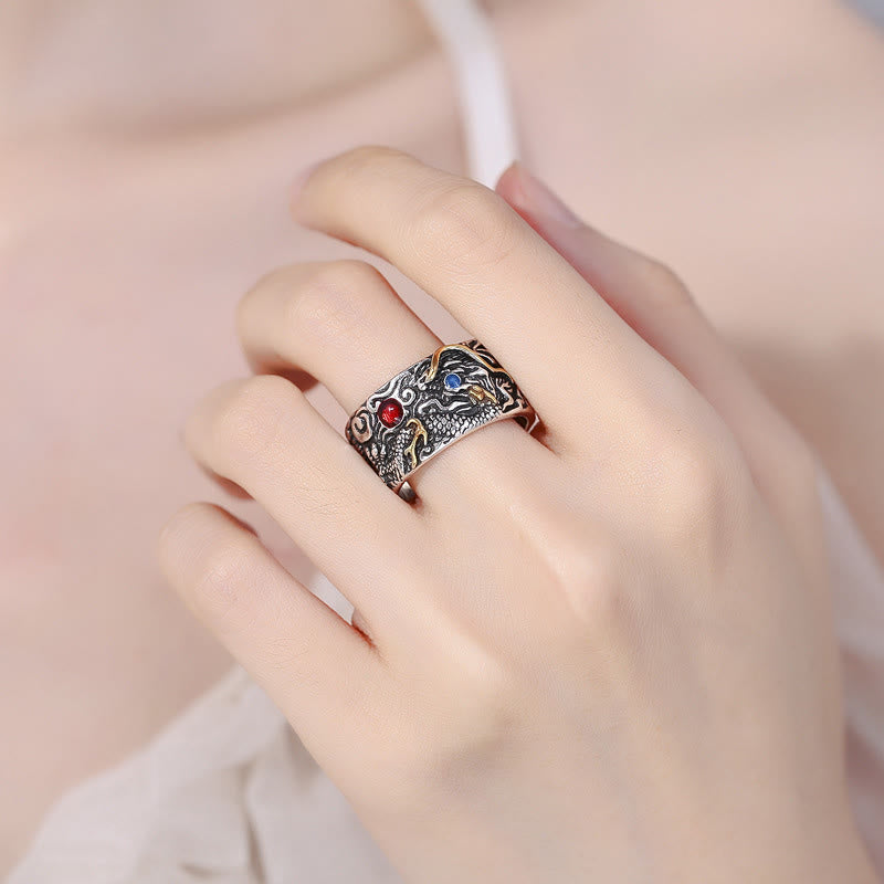 Anello di bilanciamento in argento placcato rame con motivo drago vintage Buddha Stones - image 4