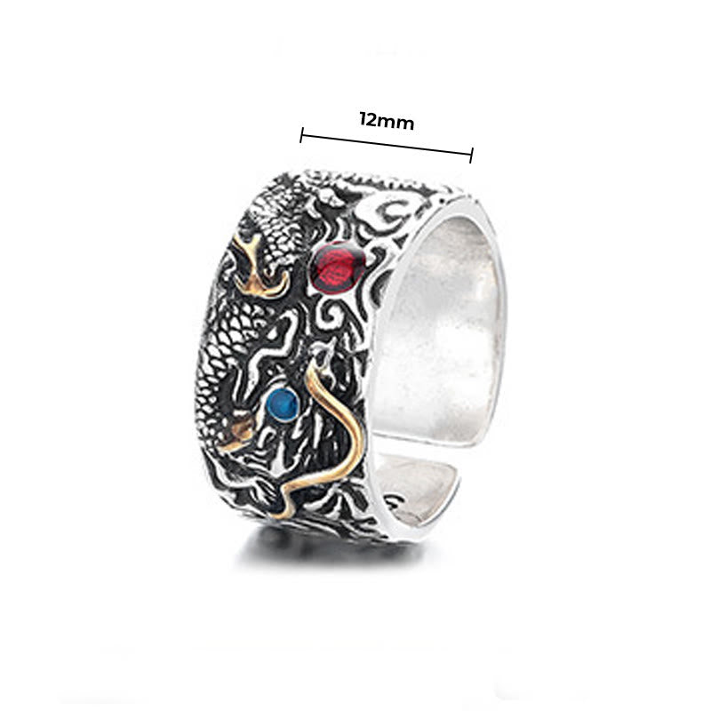 Anello di bilanciamento in argento placcato rame con motivo drago vintage Buddha Stones - image 5