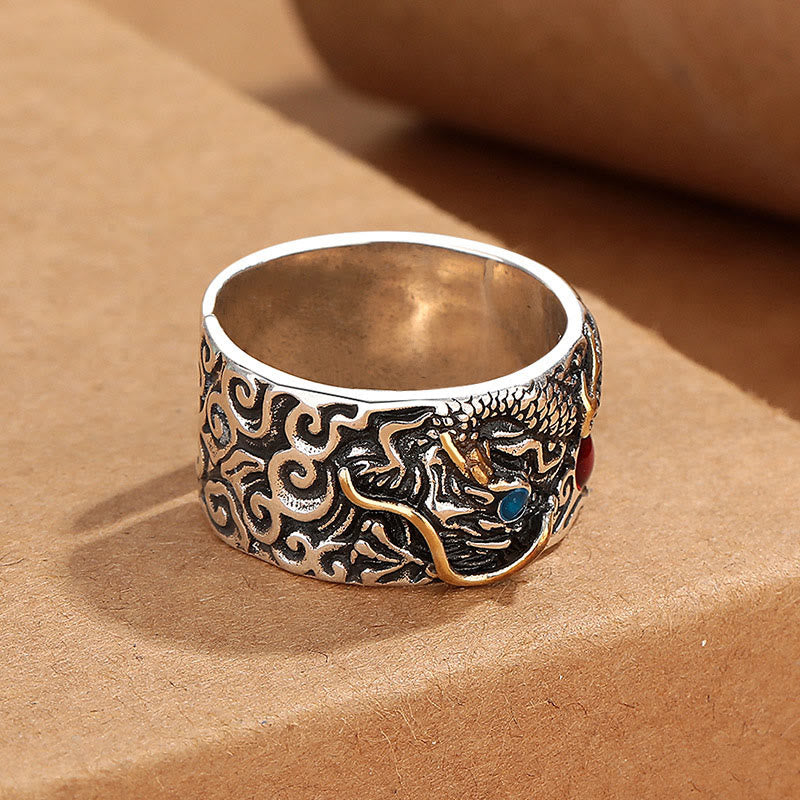 Anello di bilanciamento in argento placcato rame con motivo drago vintage Buddha Stones - image 2