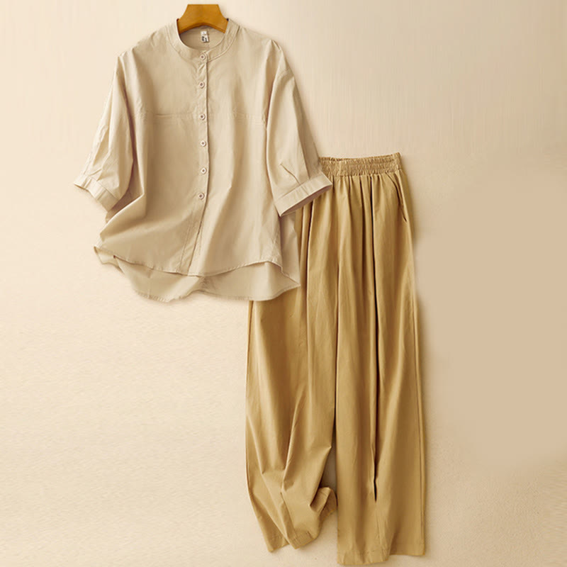 Set di abbigliamento da meditazione Buddha Stones da donna, 2 pezzi, camicia a maniche a tre quarti, pantaloni harem - Top albicocca + pantaloni cachi - US12, UK/AU16, EU44 (2XL) - image 1